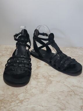 Jil Sander Black Leather Strappy Flat Sandals